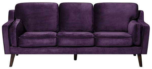 Sofa kanapa trzyosobowa drewniane nóżki welurowa retro fioletowa Lokka Beliani