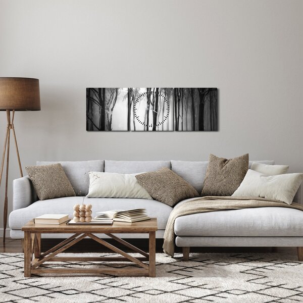 Obraz - Wilk w ciemnym lesie (z zegarem) (90x30 cm)