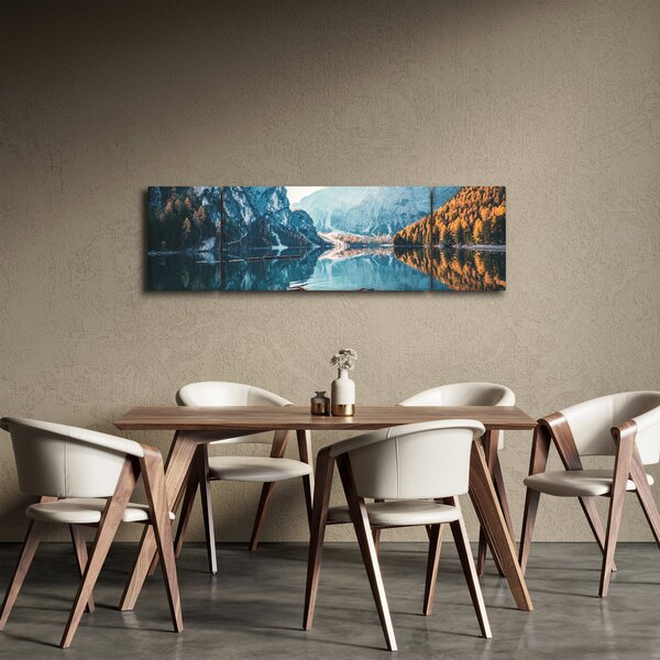 Obraz - Łodzie na jeziorze Braies (170x50 cm)