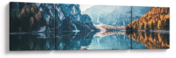 Obraz - Łodzie na jeziorze Braies (170x50 cm)
