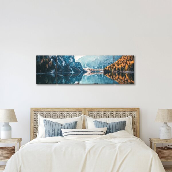 Obraz - Łodzie na jeziorze Braies (170x50 cm)