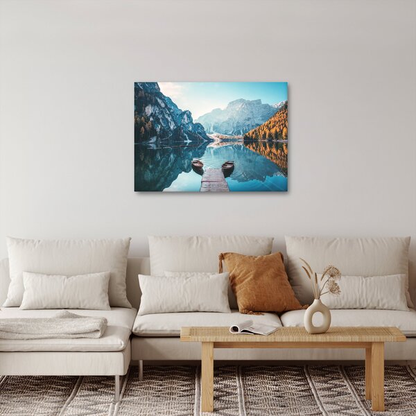 Obraz - Łodzie na jeziorze Braies (70x50 cm)