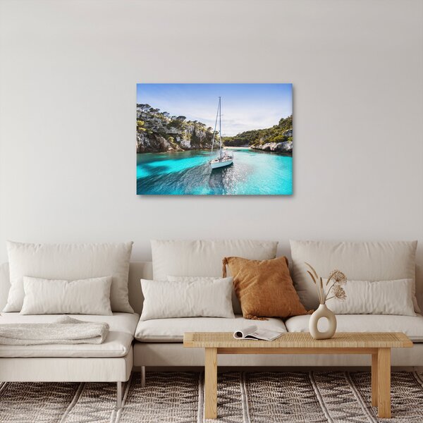 Obraz - Plaża z żaglówką (70x50 cm)