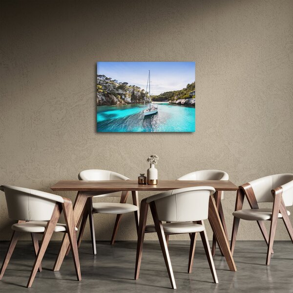 Obraz - Plaża z żaglówką (70x50 cm)