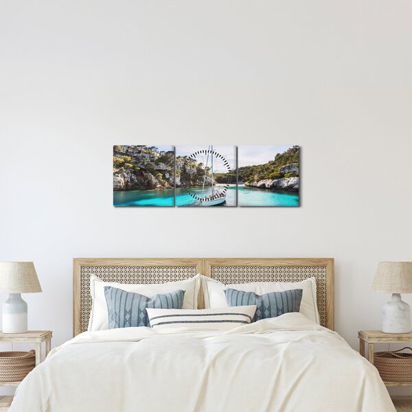 Obraz - Plaża z żaglówką (z zegarem) (90x30 cm)