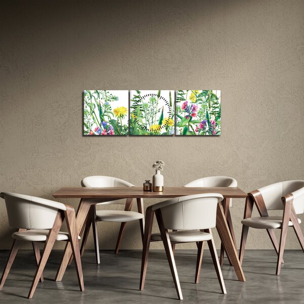 Obraz - Malowane kwiaty łąkowe (z zegarem) (90x30 cm)