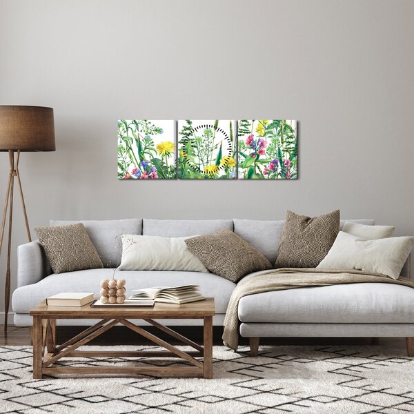 Obraz - Malowane kwiaty łąkowe (z zegarem) (90x30 cm)
