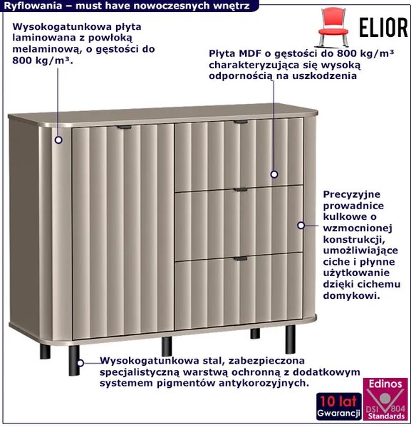 Szara ryflowana komoda szufladami i szafką glina E5-W54