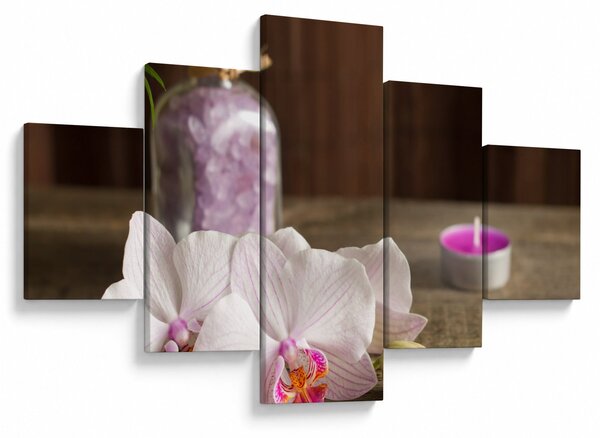 Obraz - Świeca i orchidee (125x70 cm)