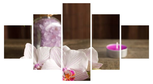 Obraz - Świeca i orchidee (125x70 cm)