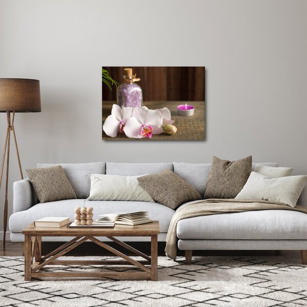 Obraz - Świeca i orchidee (70x50 cm)