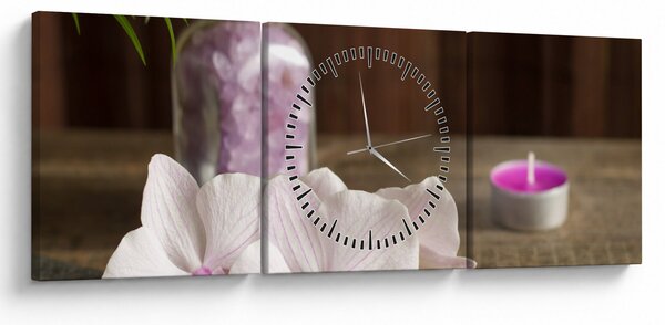 Obraz - Świeca i orchidee (z zegarem) (90x30 cm)