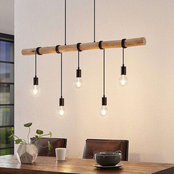 Lindby - Rom Lampa Wisząca Black/Wood