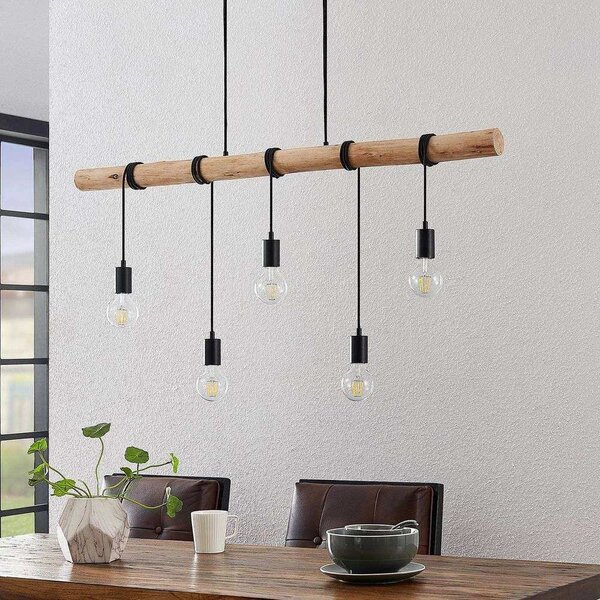 Lindby - Rom Lampa Wisząca Black/Wood