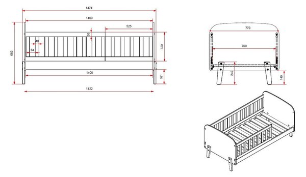 Białe łóżko dziecięce Vipack Toddler, 70x140 cm