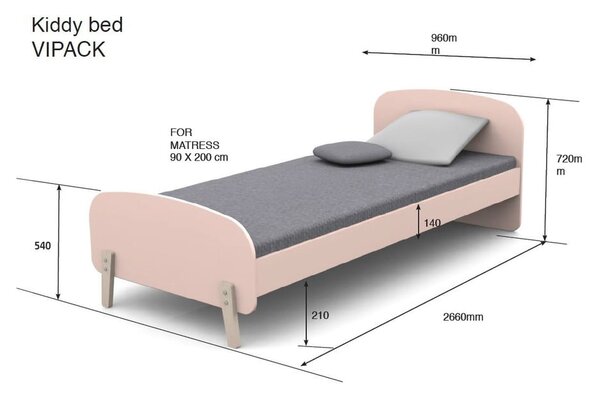 Białe łóżko dziecięce Vipack Kiddy, 90 x 200 cm