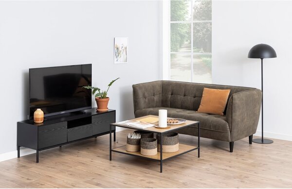 Czarna szafka pod TV w dekorze jesionu 140x45 cm Seaford – Actona