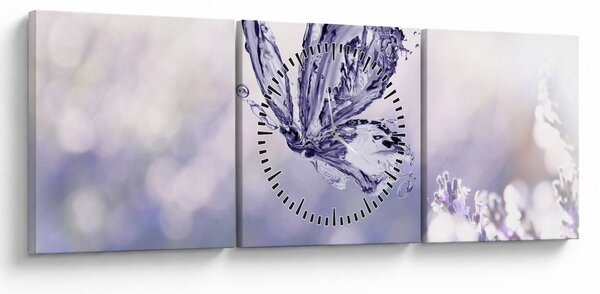 Obraz - Motyl i lawenda (z zegarem) (90x30 cm)