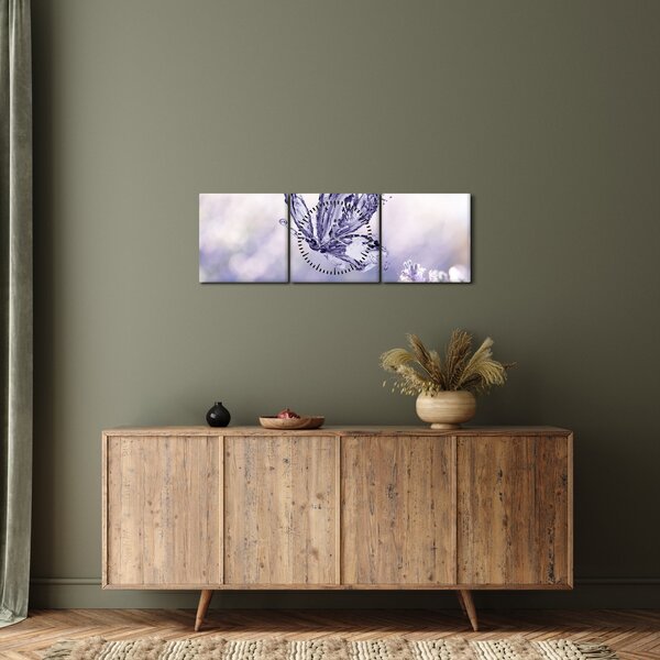 Obraz - Motyl i lawenda (z zegarem) (90x30 cm)