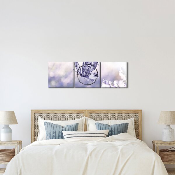 Obraz - Motyl i lawenda (z zegarem) (90x30 cm)