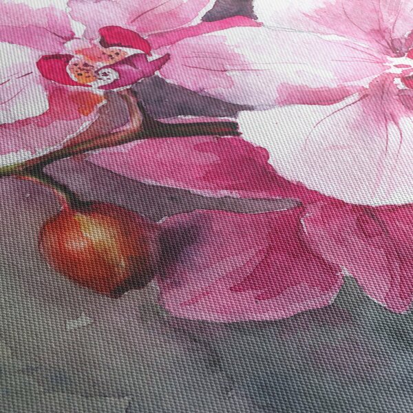 Obraz - Orchidee, akwarela (z zegarem) (90x30 cm)