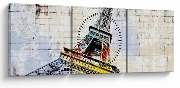 Obraz - Cyfrowa grafika wieży Eiffla (z zegarem) (90x30 cm)