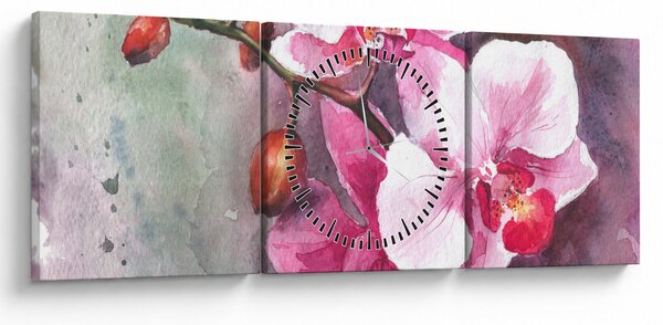 Obraz - Orchidee, akwarela (z zegarem) (90x30 cm)