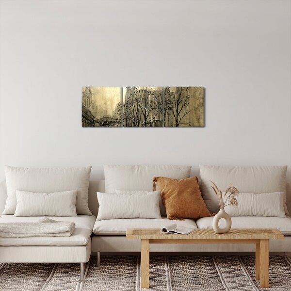 Obraz - Szkic miasta (z zegarem) (90x30 cm)