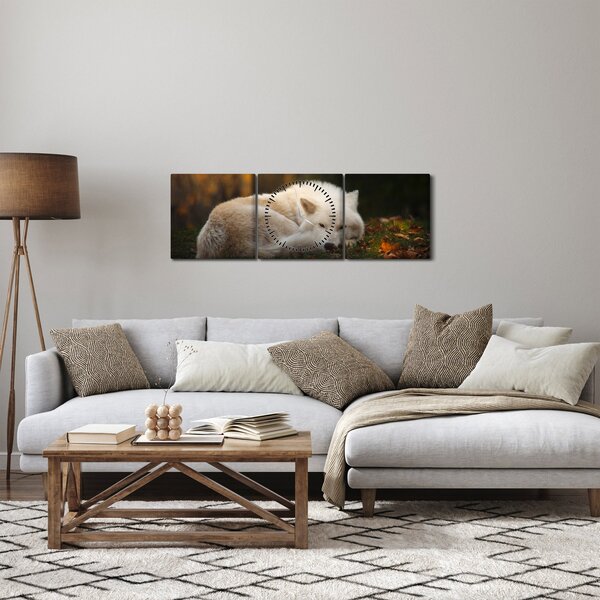 Obraz - Odpoczywający wilk (z zegarem) (90x30 cm)