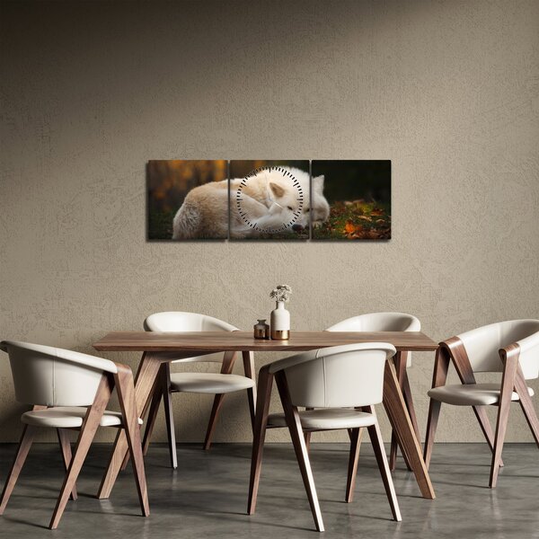 Obraz - Odpoczywający wilk (z zegarem) (90x30 cm)