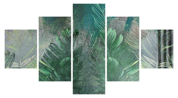 Obraz - Tekstura betonu z liśćmi (125x70 cm)