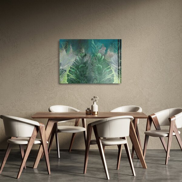 Obraz na szkle - Tekstura betonu z liśćmi (70x50 cm)