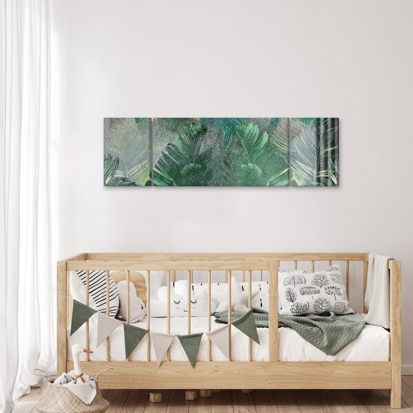 Obraz - Tekstura betonu z liśćmi (170x50 cm)