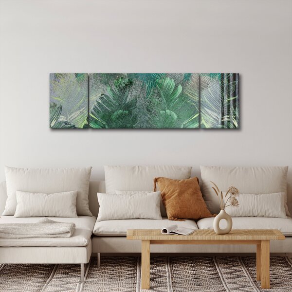 Obraz - Tekstura betonu z liśćmi (170x50 cm)