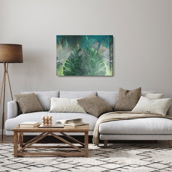 Obraz na szkle - Tekstura betonu z liśćmi (70x50 cm)