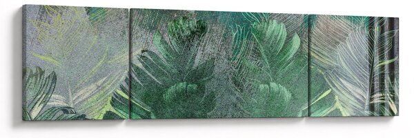 Obraz - Tekstura betonu z liśćmi (170x50 cm)