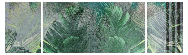 Obraz - Tekstura betonu z liśćmi (170x50 cm)