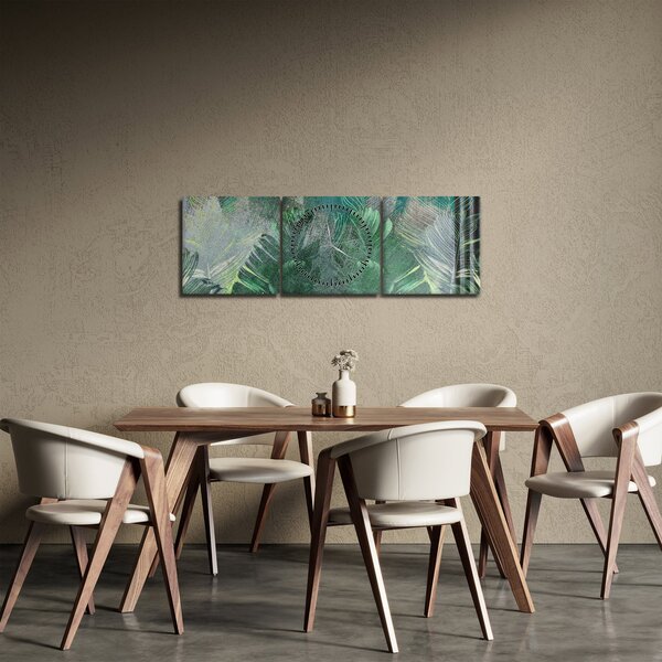 Obraz - Tekstura betonu z liśćmi (z zegarem) (90x30 cm)