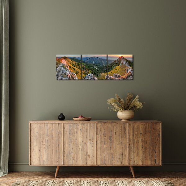 Obraz - Krajobraz górski (z zegarem) (90x30 cm)