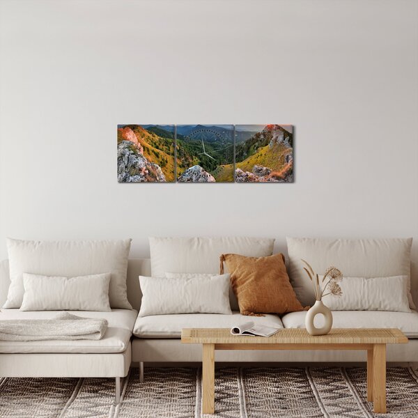 Obraz - Krajobraz górski (z zegarem) (90x30 cm)