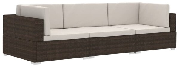 Sofa 3-częściowa do ogrodu, z poduszkami, polirattan, brązowa