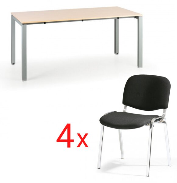 Stół konferencyjny SQUARE 1600 x 800, brzoza + 4 krzesła VIVA czarny