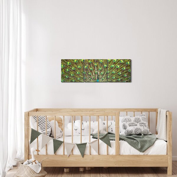 Obraz - Paw (z zegarem) (90x30 cm)