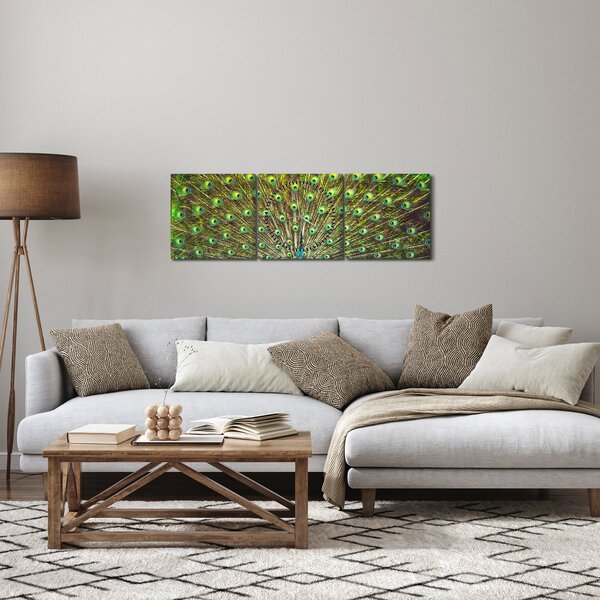 Obraz - Paw (z zegarem) (90x30 cm)