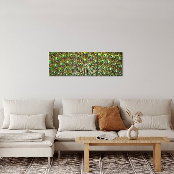 Obraz - Paw (z zegarem) (90x30 cm)