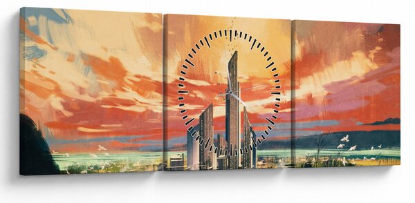 Obraz - Malowane miasto (z zegarem) (90x30 cm)