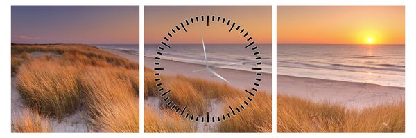 Obraz - Plaża o zachodzie słońca (z zegarem) (90x30 cm)