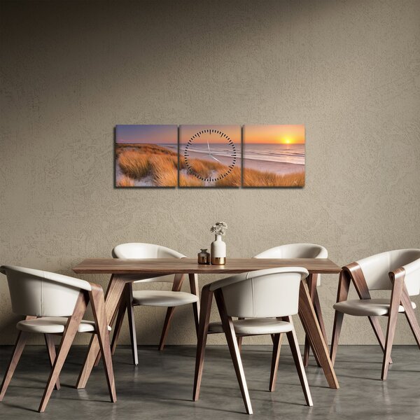 Obraz - Plaża o zachodzie słońca (z zegarem) (90x30 cm)
