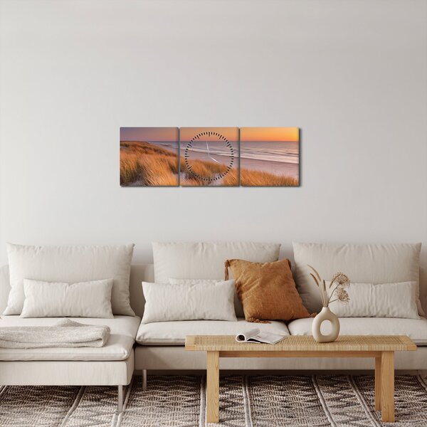 Obraz - Plaża o zachodzie słońca (z zegarem) (90x30 cm)