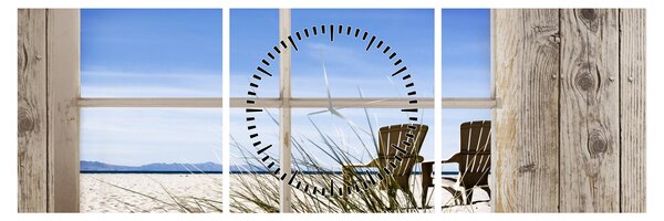 Obraz - Okno z widokiem na plażę (z zegarem) (90x30 cm)